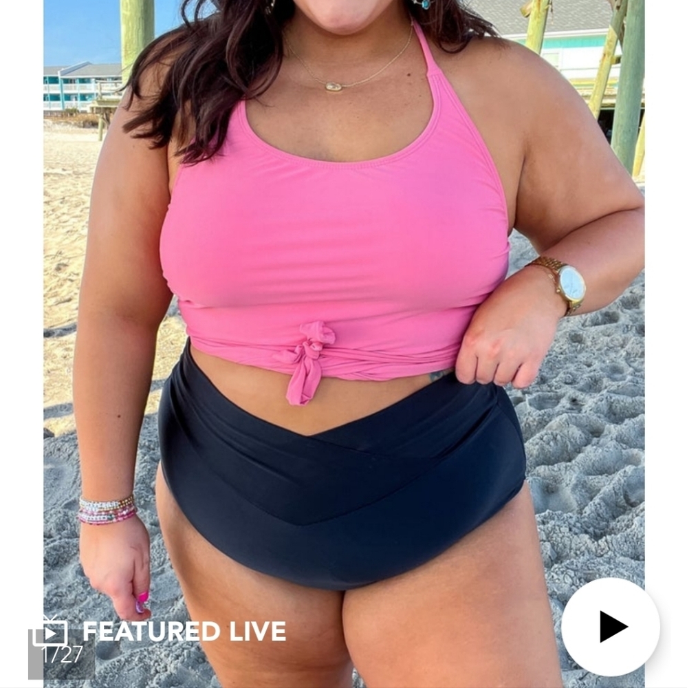 Coral reef bathing suit top, 3x, watermelon